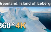 360 video, Greenland. Island of Icebergs. 4K aerial video
